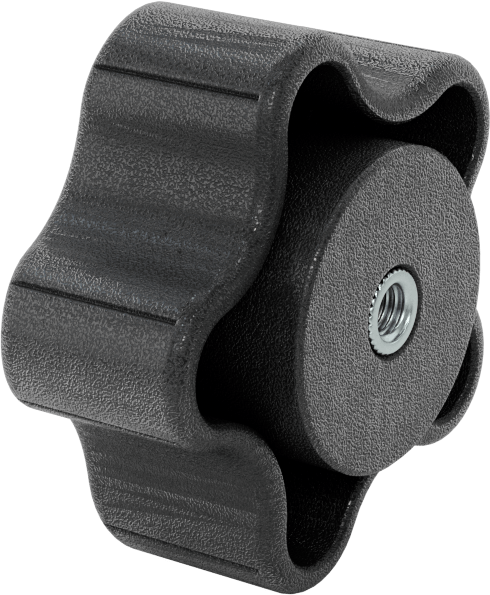 Rahat Tutuşlu Plastik Beş Kollu Topuz, M6 x 1 mm Dişli 57 mm Geniş Başlıklı