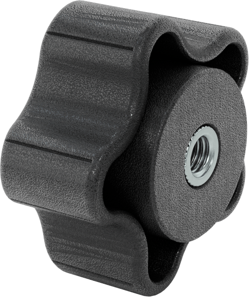 Rahat Tutuşlu Plastik Beş Kollu Topuz, M8 x 1,25 mm Dişli, 57 mm Geniş Başlıklı