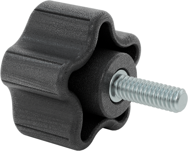Rahat Tutuşlu Plastik Beş Kollu Topuz, 1/4“-20 Dişli 3/4” Uzunlukta Saplama, 1-1/2" Genişlik Başlık