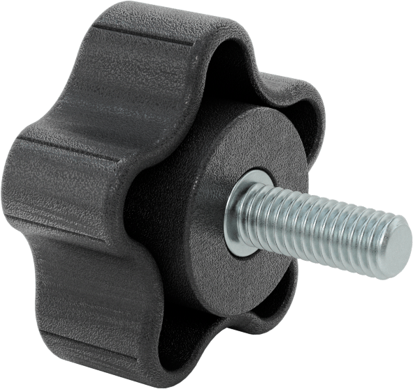 Rahat Tutuşlu Plastik Beş Kollu Topuz, 3/8“-16 Dişli 1” Uzunlukta Saplama, 2-1/4" Genişlikte Başlık