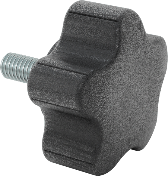 Rahat Tutuşlu Plastik Beş Kollu Topuz, 3/8“-16 Dişli 1” Uzunlukta Saplama, 2-1/4" Genişlikte Başlık