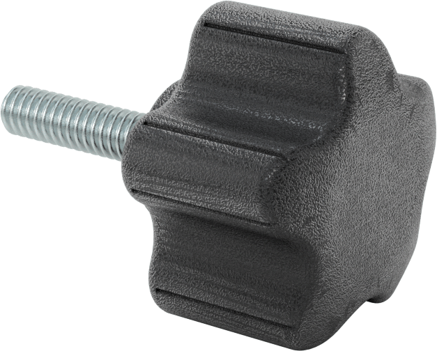 Rahat Tutuşlu Plastik Beş Kollu Topuz, 1/4“-20 Dişli 1” Uzunlukta Saplama, 1-1/2" Genişlik Başlık