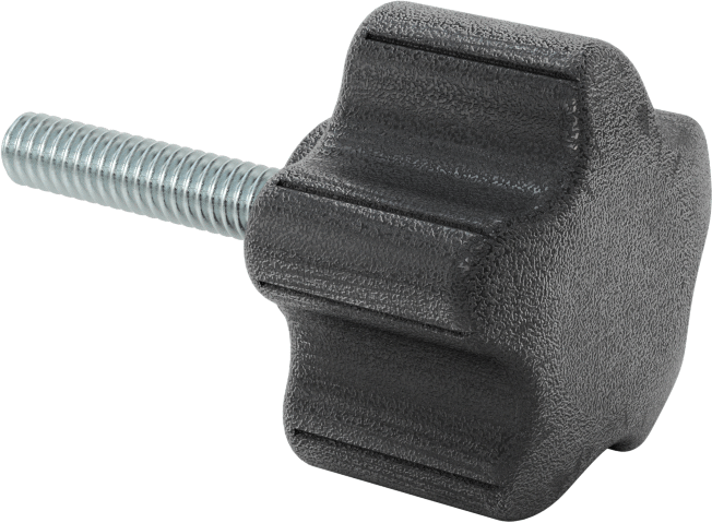 Rahat Tutuşlu Plastik Beş Kollu Topuz, 1/4“-20 Dişli 1-1/4” Uzunluğunda Saplama ile, 1-1/2" Genişlik Başlık