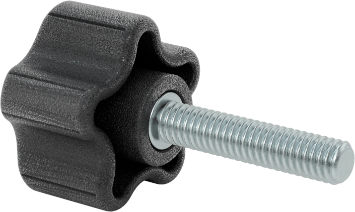 Rahat Tutuşlu Plastik Beş Kollu Topuz, 5/16“-18 Dişli 1-1/2” Uzunlukta Saplama, 1-1/2" Genişlik Başlık