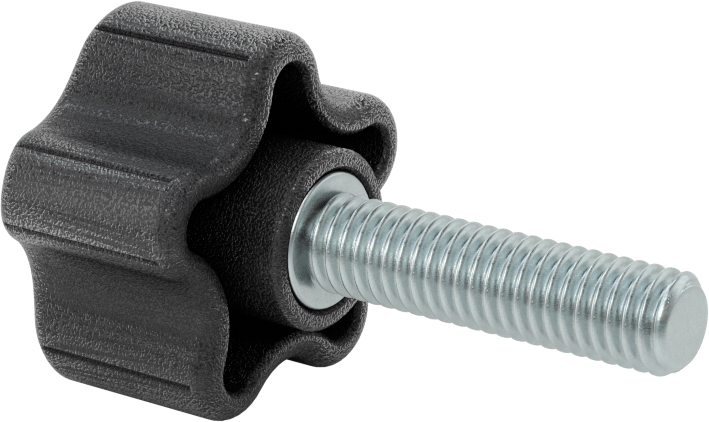 Rahat Tutuşlu Plastik Beş Kollu Topuz, 3/8“-16 Dişli 1-1/2” Uzunlukta Saplama ile, 1-1/2" Genişlik Başlık
