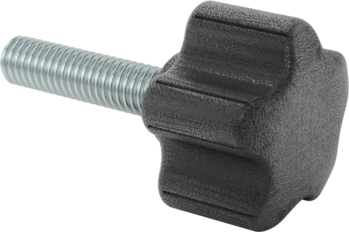 Rahat Tutuşlu Plastik Beş Kollu Topuz, 3/8“-16 Dişli 1-1/2” Uzunlukta Saplama ile, 1-1/2" Genişlik Başlık