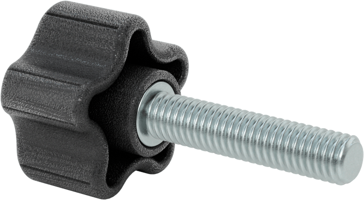 Rahat Tutuşlu Plastik Beş Kollu Topuz, 3/8“-16 Dişli 1-3/4” Uzunlukta Saplama ile, 1-1/2" Genişlik Başlık