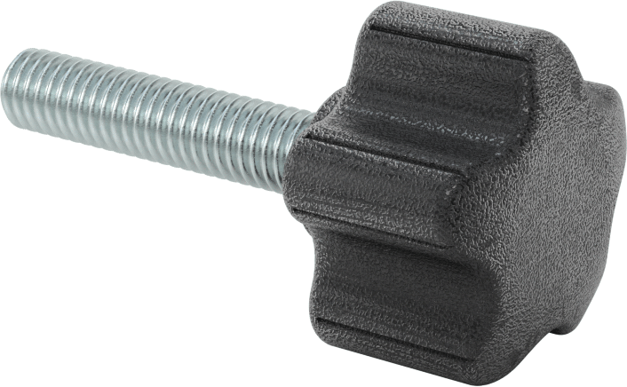 Rahat Tutuşlu Plastik Beş Kollu Topuz, 3/8“-16 Dişli 1-3/4” Uzunlukta Saplama ile, 1-1/2" Genişlik Başlık