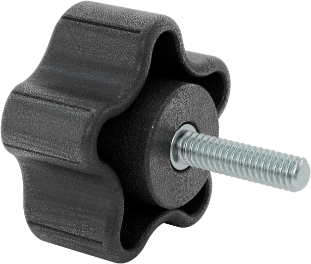Rahat Tutuşlu Plastik Beş Kollu Topuz, 1/4“-20 Dişli 1” Uzunlukta Saplama, 1-7/8" Genişlikte Başlık