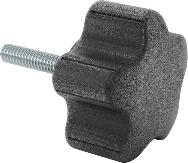 Rahat Tutuşlu Plastik Beş Kollu Topuz, 1/4“-20 Dişli 1-1/4” Uzunluğunda Saplama ile, 1-7/8" Genişlikte Başlık