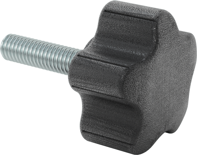 Rahat Tutuşlu Plastik Beş Kollu Topuz, 3/8“-16 Dişli 1-1/2” Uzunlukta Saplama ile, 1-7/8" Genişlikte Başlık