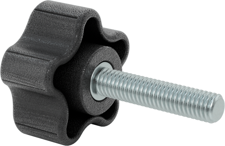 Rahat Tutuşlu Plastik Beş Kollu Topuz, 3/8“-16 Dişli 1-3/4” Uzunlukta Saplama ile, 1-7/8" Genişlikte Başlık
