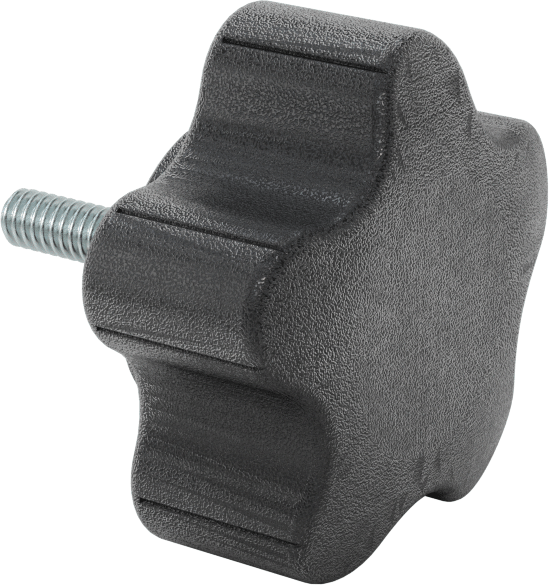 Rahat Tutuşlu Plastik Beş Kollu Topuz, 1/4“-20 Dişli 1” Uzunlukta Saplama, 2-1/4" Genişlikte Başlık