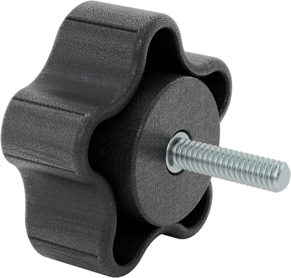 Rahat Tutuşlu Plastik Beş Kollu Topuz, 1/4“-20 Dişli 1” Uzunlukta Saplama, 2-1/4" Genişlikte Başlık
