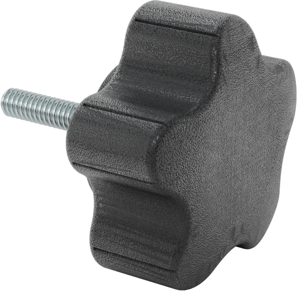 Rahat Tutuşlu Plastik Beş Kollu Topuz, 1/4“-20 Dişli 1-1/4” Uzunluğunda Saplama ile, 2-1/4" Genişlikte Başlık