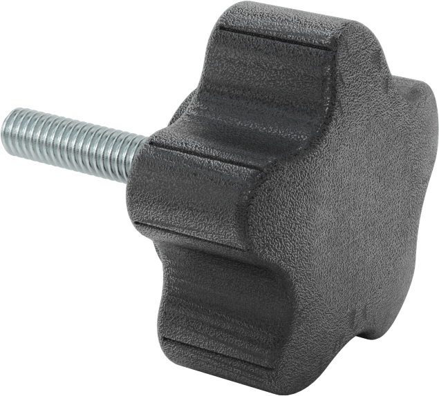 Rahat Tutuşlu Plastik Beş Kollu Topuz, 5/16“-18 Dişli 1-1/2” Uzunlukta Saplama, 2-1/4" Genişlikte Başlık