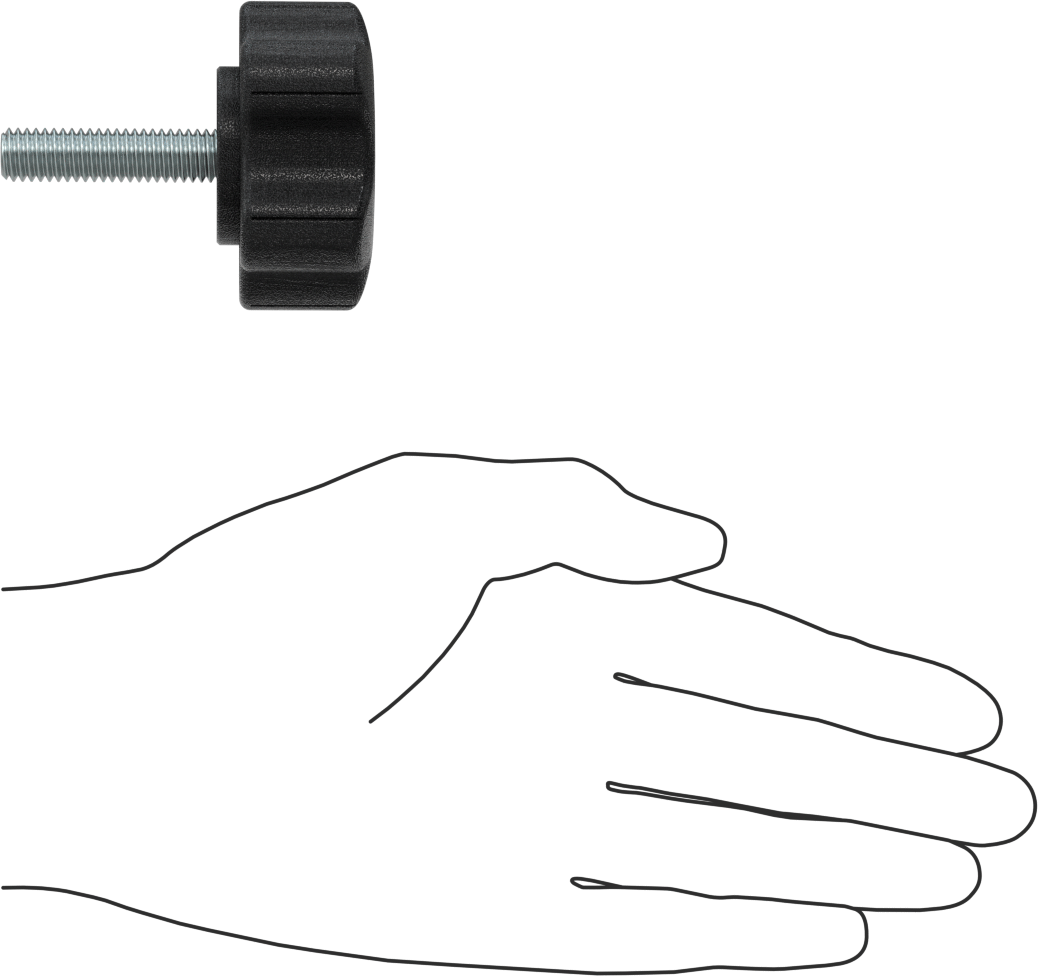 Rahat Tutuşlu Plastik Beş Kollu Topuz, 3/8“-16 Dişli 1-1/2” Uzunlukta Saplama ile, 2-1/4" Genişlikte Başlık