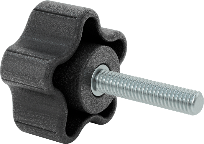 Rahat Tutuşlu Plastik Beş Kollu Topuz, 5/16“-18 Dişli 1-1/2” Uzunlukta Saplama, 1-7/8" Genişlikte Başlık