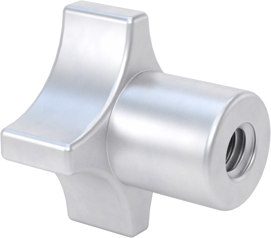 Alüminyum dört kollu topuz, 1/4“-20 Dişli 1/2” Derinlikte Delik ile