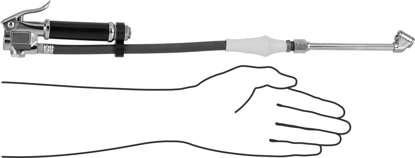 Lastik Şişirme Ölçer, Gösterge Çubuğu Okuma ile, Çinko Kaplamalı, 2 Açılı Başlık