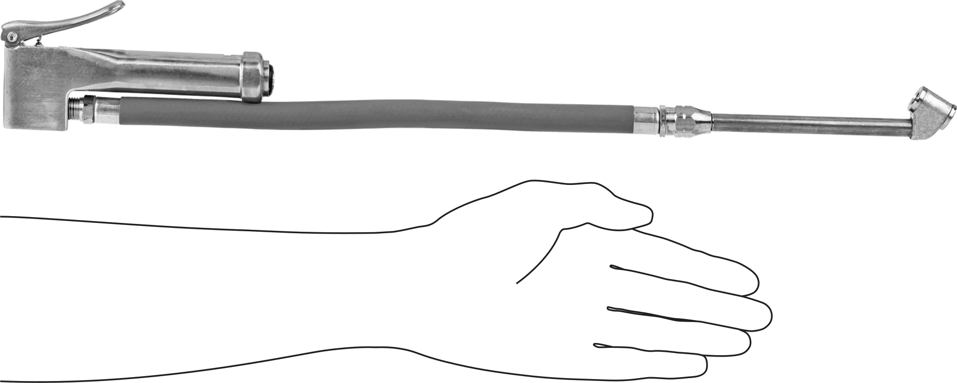 Lastik Şişirme Ölçer, Gösterge Çubuğu Okuma ile, Alüminyum, 2 Açılı Başlık