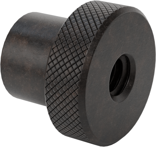 Siyah Oksit Çelik Tırtıllı Tutma Düğmesi, 1/4"-20 Dişli Delik, 3/4" Çaplı Başlık