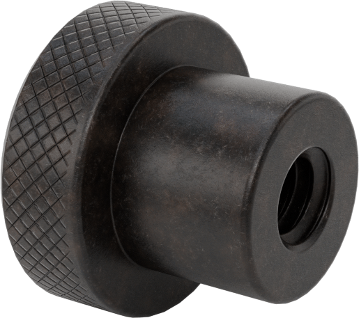 Siyah Oksit Çelik Tırtıllı Tutma Düğmesi, 1/4"-20 Dişli Delikli, 3/4" Baş Çapı