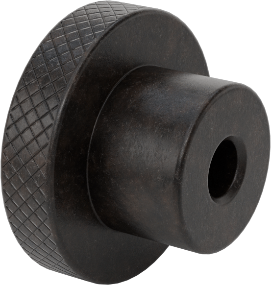 Siyah Oksit Çelik Tırtıllı Tutma Düğmesi, 1/2" Çaplı Dişsiz Delikli, 2-1/2" Başlık Çapı