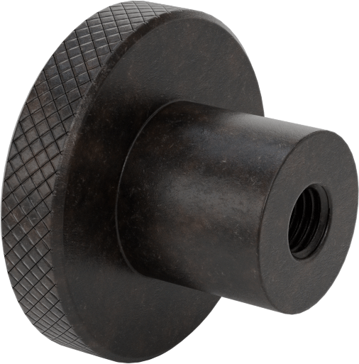 Siyah Oksit Çelik Tırtıllı Tutma Düğmesi, 5/16"-24 Dişli Delik ile, 1-1/2" Çaplı Başlık