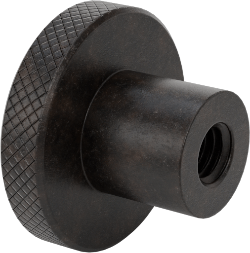 Siyah Oksit Çelik Tırtıllı Tutma Düğmesi, 3/8"-16 Dişli Delikli, 1-1/2" Çaplı Başlık