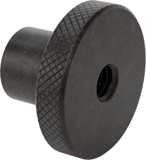 Siyah Oksit Çelik Tırtıllı Tutma Düğmesi, 3/8"-16 Dişli Delikli, 1-1/2" Çaplı Başlık
