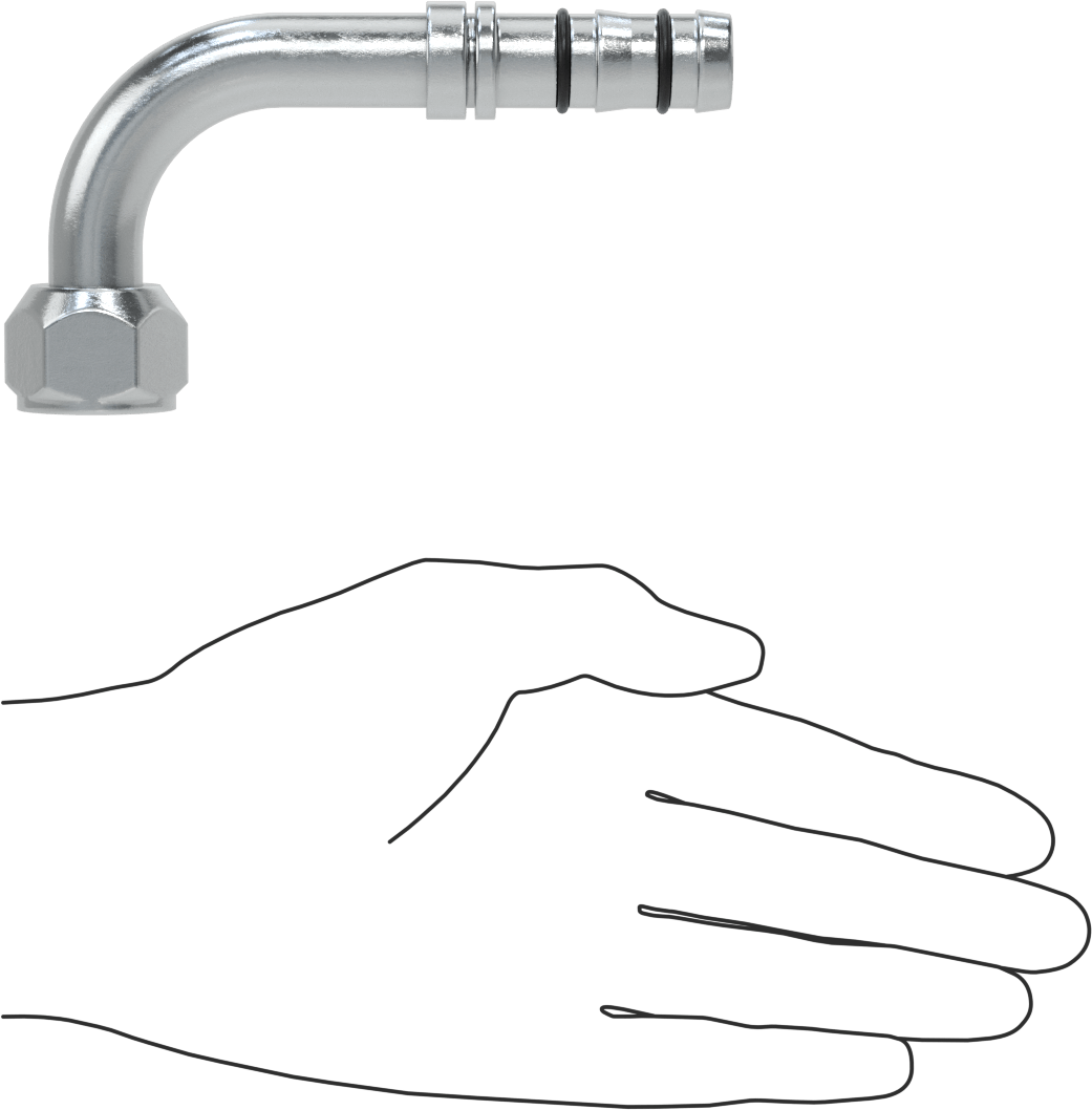 Soğutucu Akışkan Hortumu Bağlantı Parçası, 90 Derece, 5/8“ Hortum İç Çap x O-Ring Pilot 7/8”-14 Dişi Boru