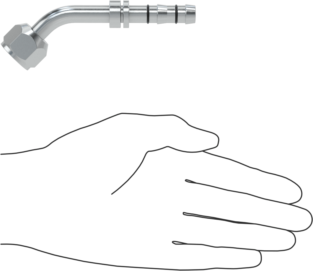 Soğutucu Akışkan Hortumu Bağlantı Parçası, 45 Derece, 13/32" Hortum İç Çapı, O-Ring Pilot 3/4"-16 Dişi Boru