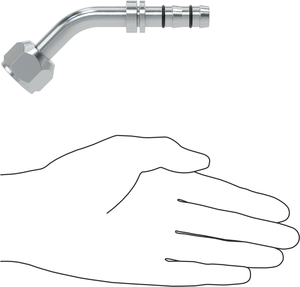Soğutucu Akışkan Hortumu Bağlantı Parçası, 45 Derece, 1/2“ Hortum İç Çapı x O-Ring Pilot 7/8”-14 Dişi Tüp