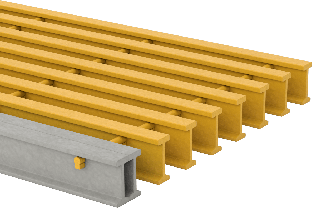 Fiberglas merdiven basamağı, 1-1/2" Yükseklikli Yatak Çubuğu, 36 inç Genişliğinde Basamak
