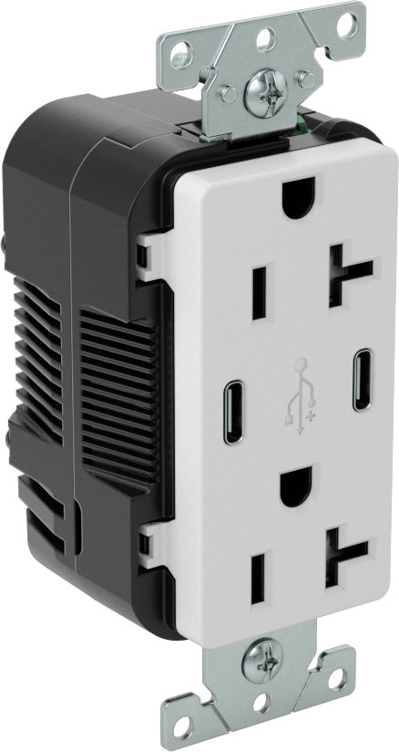 USB Şarj Cihazlı Düz Bıçaklı Priz, NEMA 5-20, İki adet C Tipi USB Yuvası, Beyaz