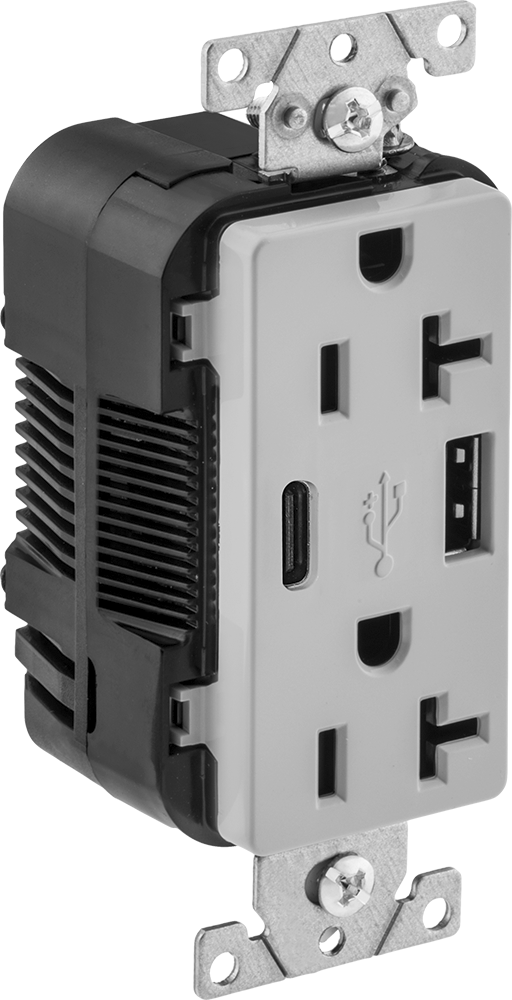 USB Şarj Cihazlı Düz Bıçaklı Priz, NEMA 5-20, Tip A ve C USB Prizleri