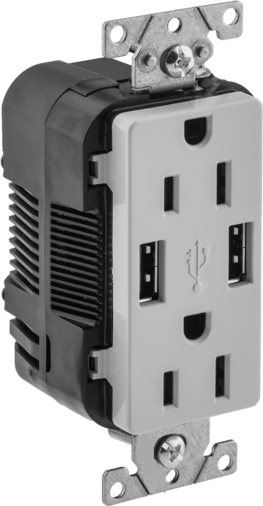 USB Şarj Cihazlı Düz Bıçaklı Priz, NEMA 5-15, İki adet A Tipi USB Prizi