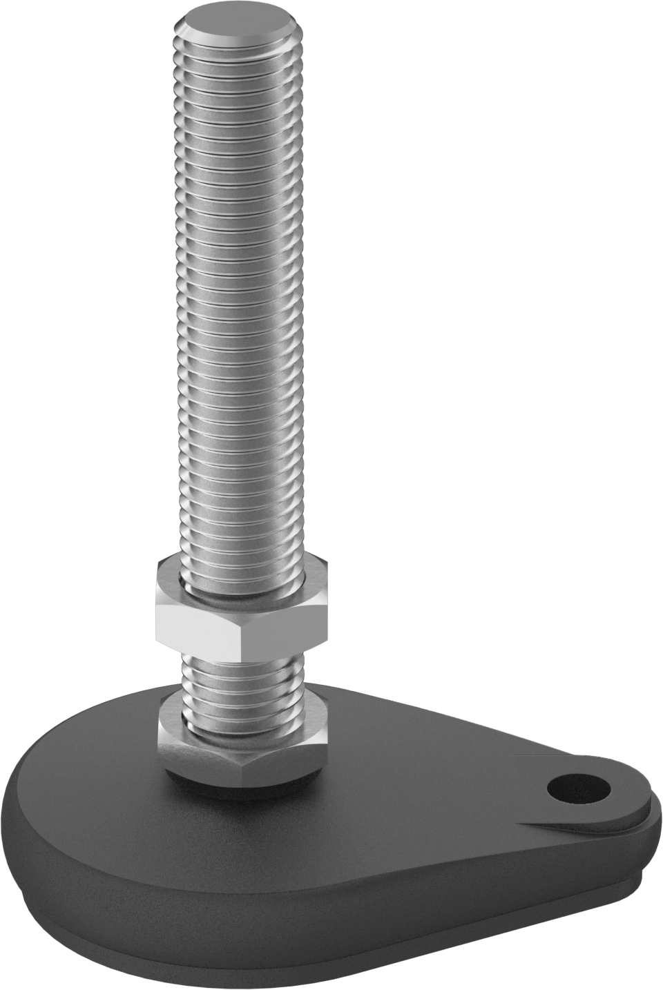 Cam Dolgulu Naylon Sabit Dönen Seviyeleme Montaj Parçası, Yastık, 6“ Uzunluk 1”-8 Çinko Kaplı Çelik Saplama, 1 Ofset Delik