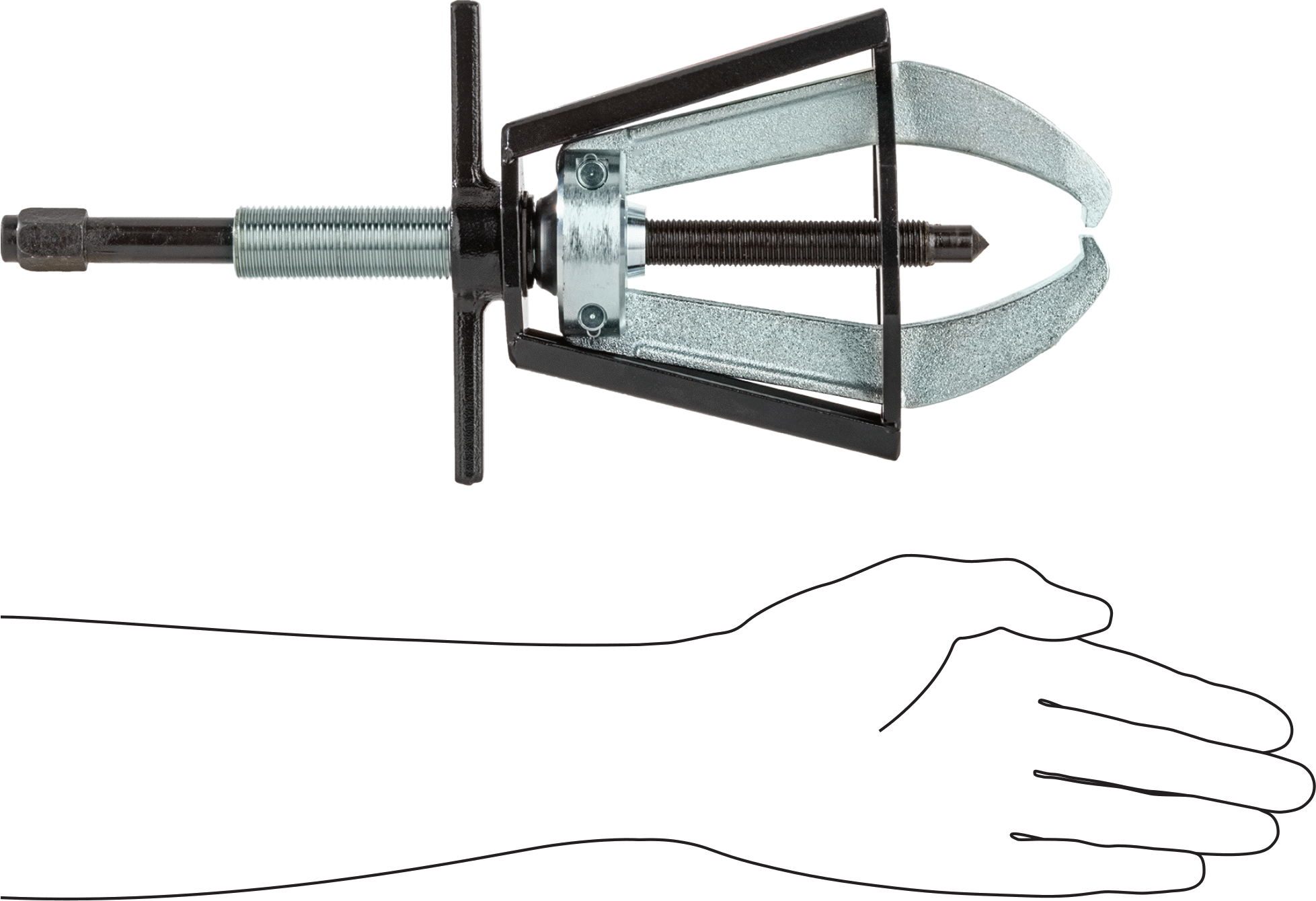Quick-Hold Dış Kavrama Dişli ve Yatak Çekici, Bir Ucunda Uçlu 2 Çene, Kafes Kontrolü, 1/2“ ila 7” Dış Çap için