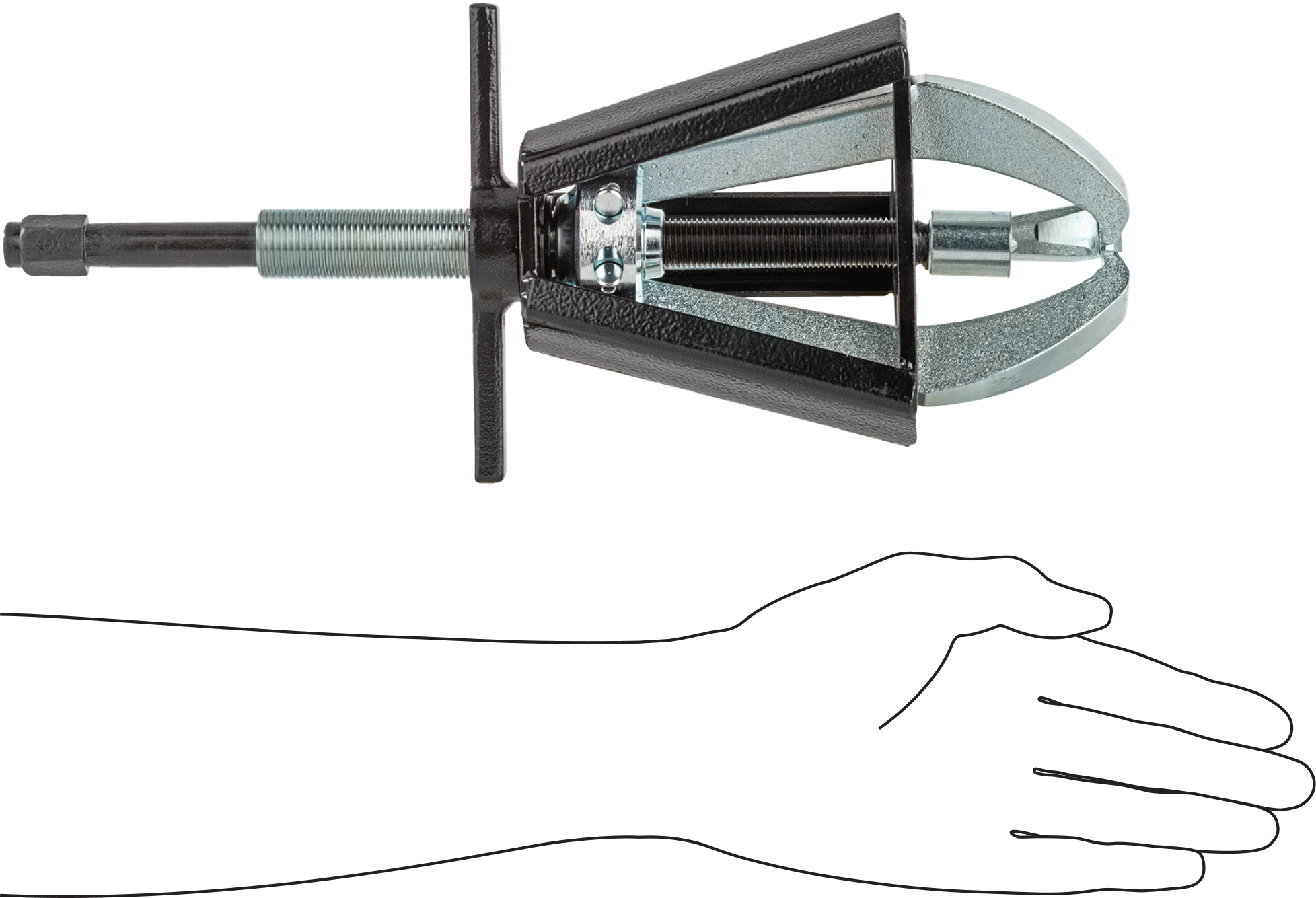 Quick-Hold Dış Kavrama Dişli ve Yatak Çekici, Bir Ucunda Uçlu 3 Çene, Kafes Kontrolü, 1/2“ ila 7” Dış Çap için