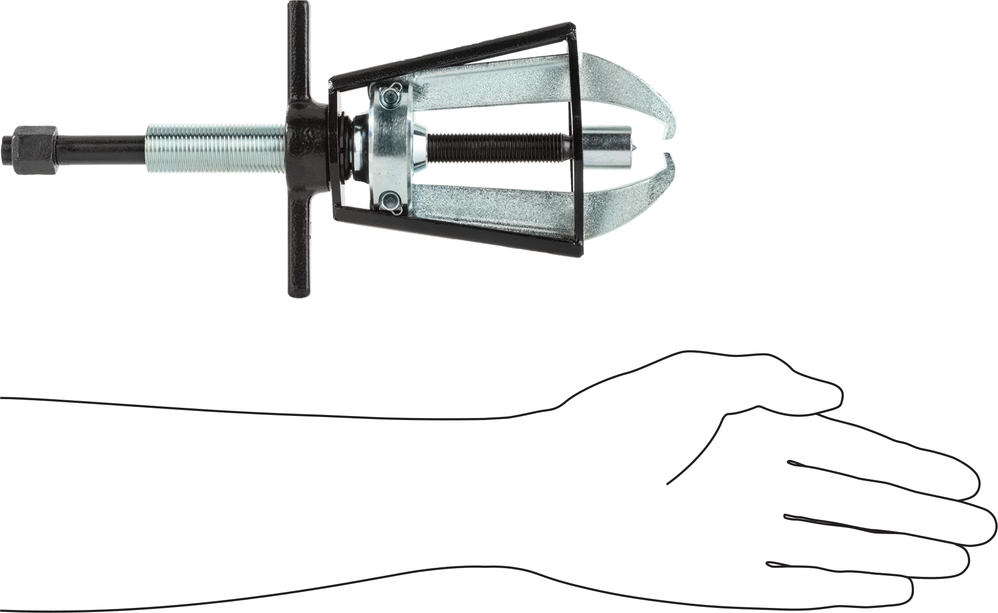 Quick-Hold Dış Kavrama Dişli ve Yatak Çekici, Bir Ucunda Uçlu 2 Çene, Kafes Kontrolü, 1/2“ ila 5” Dış Çap için