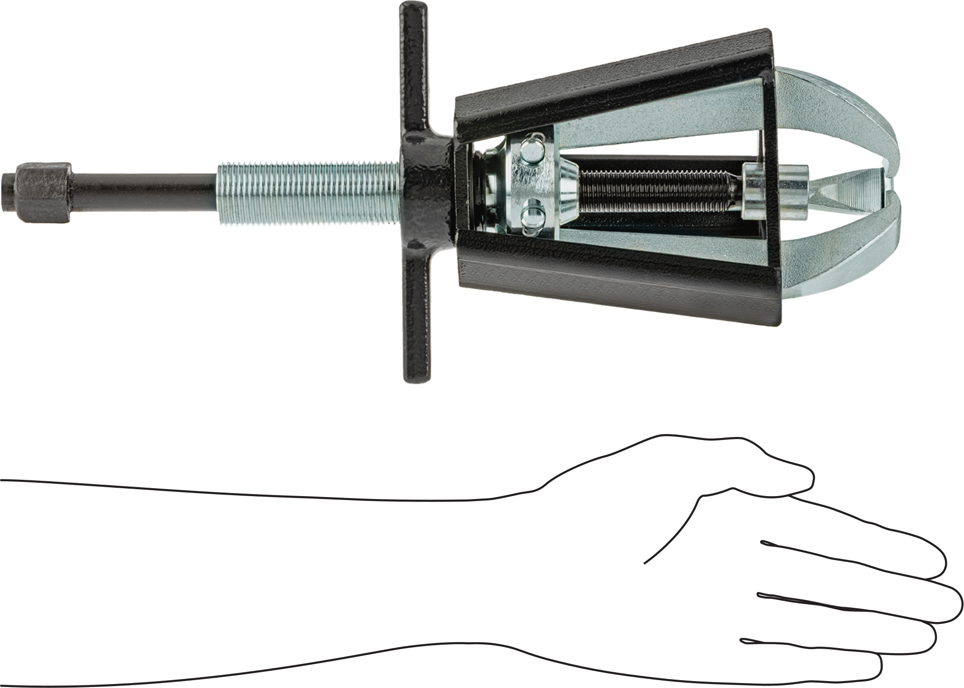 Quick-Hold Dış Kavrama Dişli ve Yatak Çekici, Bir Ucunda Uçlu 3 Çene, Kafes Kontrolü, 1/2“ ila 5” Dış Çap için