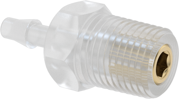 Dikenli Bağlantı Parçalı Naylon Delikli Vana, Adaptör, 1/8 NPT Erkek, 1/8" Boru İç Çapı için, 0,038" Çap