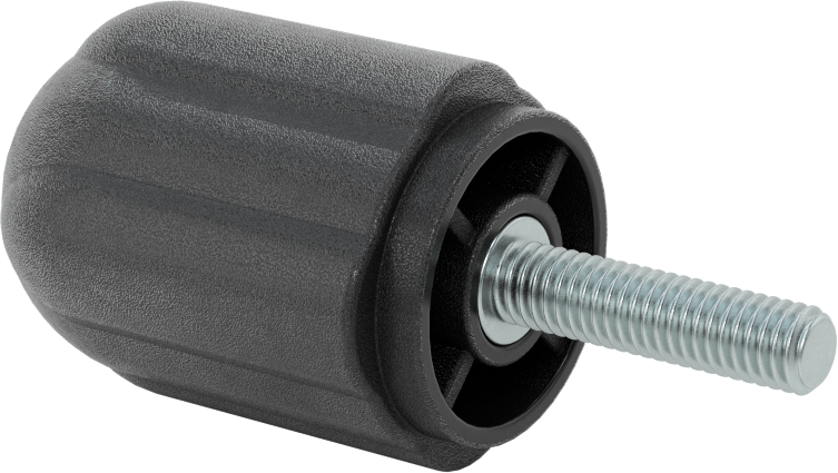 Comfort-Grip Plastik Yivli Topuz, 3/8“-16 Dişli 1-1/2” Uzunlukta Saplama ile, 1-7/8" Baş Çapı