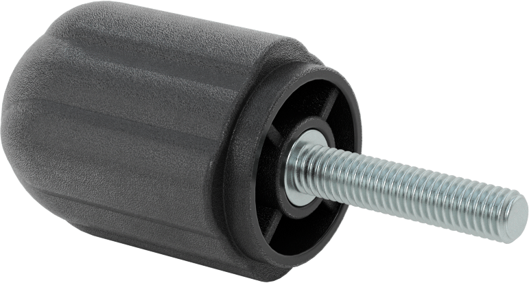 Comfort-Grip Plastik Yivli Topuz, 3/8“-16 Dişli 1-3/4” Uzunlukta Saplama ile, 1-7/8" Baş Çapı