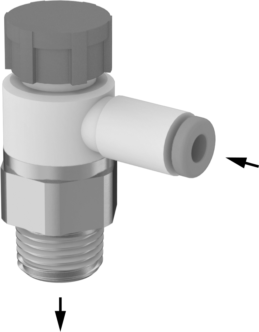 Hava Akışı Kontrol Valfi, Dirsek, 1/8" Push-Connect Dişi Giriş x 1/8 NPT Çıkış