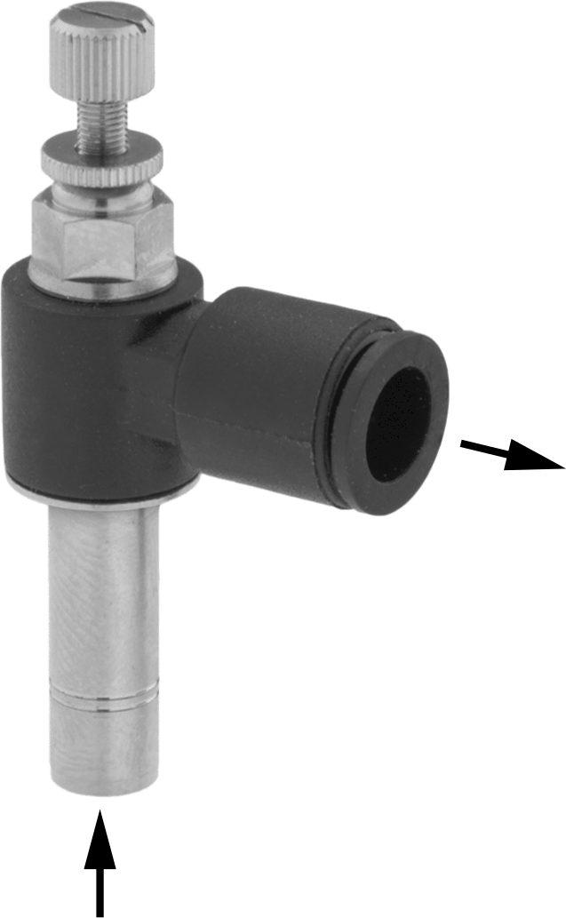 Hava Akışı Kontrol Valfi, Dirsek, 1/4“ Hızlı Bağlantı Kesme Giriş x 1/4” Basmalı Bağlantı Çıkış