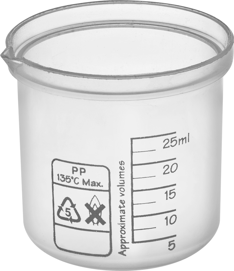Dudaklı Polipropilen Beher, 0,85 FL oz/25 ml Kapasite