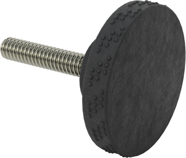 Comfort-Grip Plastik Tırtıllı Düğme, 1/4“-20 Dişli 1-1/4” Uzunluğunda Saplama ile, 1-9/16" Baş Çapı
